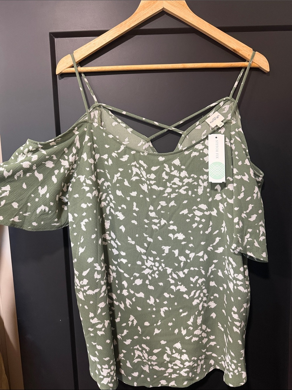 Kaileigh Olive Green and White Printed Spaghetti Strap Dress